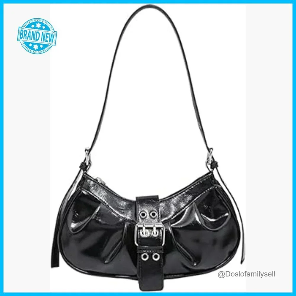 Y2K Hobo Shoulder Bag PU Leather Small Clutch Top Handle Purse Punk Vintage